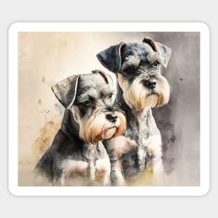 Two Miniature Schnauzers Playing Watercolour Painting Sticker